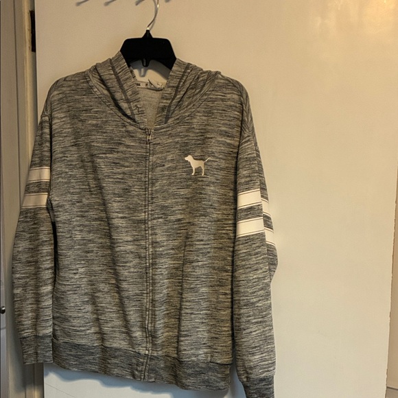 Victoria's Secret Pink Heather Gray  zip front sweatshirt w hood - Picture 1 of 9